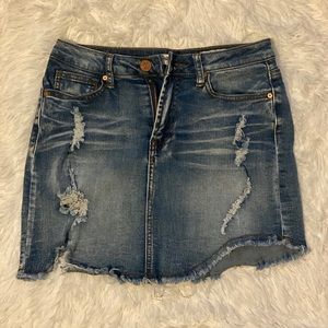 Distressed Jean Mini Skirt